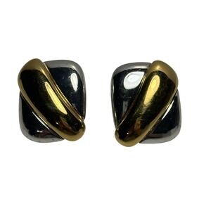 Monet Clip-On Stud Earrings Gold Silver Tone Asymmetrical Chunky Bold Statement